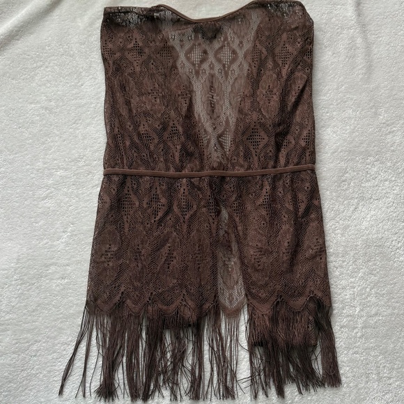 Venezia Women's Vintage Y2K Brown Lace Fringe Top - Picture 9 of 9
